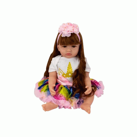 BONECA BABY REBORN V-46 ROUPA UNICORNIO 55CM (SILICONE)