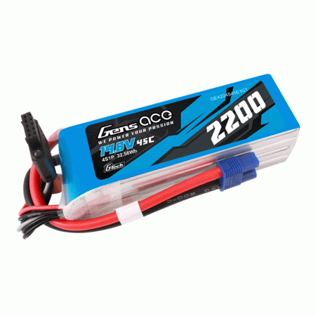 GENS ACE 14.8V 2200MAH 45C 4S G-TECH LIPO EC3 PLUG