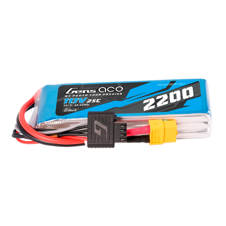 GENS ACE 11.1V 2200MAH 25C 3S G-TECH LIPO XT60 PLUG ADAPTER EC3/DEANS