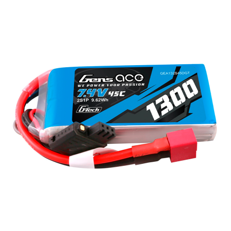 GENS ACE 7.4V 1300MAH 2S 45C G-TECH LIPO DEANS PLUG