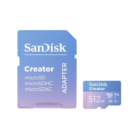 SANDISK MICROSDXC CREATOR 512GB 190MB/S CARD WITH ADAPTER